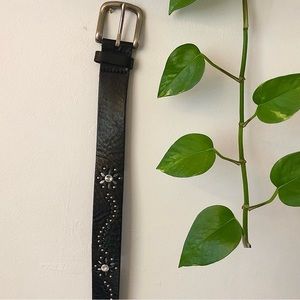 Express black leather flower cutout belt